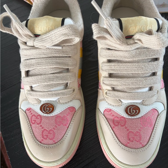 Gucci Beige and Pink Sneakers with Colorful Stripes - Picture 3 of 8